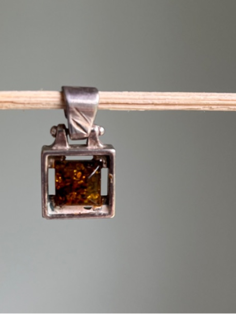 Sterling Silver Amber Square Pendant - Honey Brown